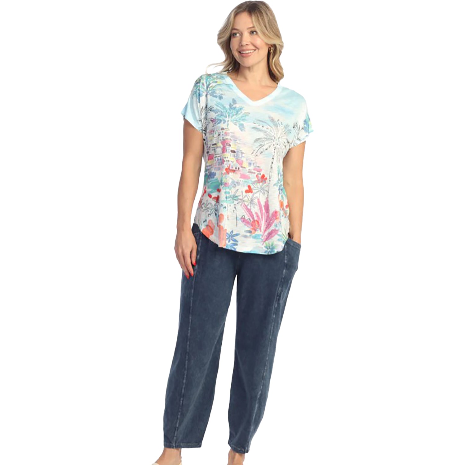 Womens Jess & jane Jess & Jane Short-Sleeved V-Neck Women's Short Sleeve Tops Seaside Seaside