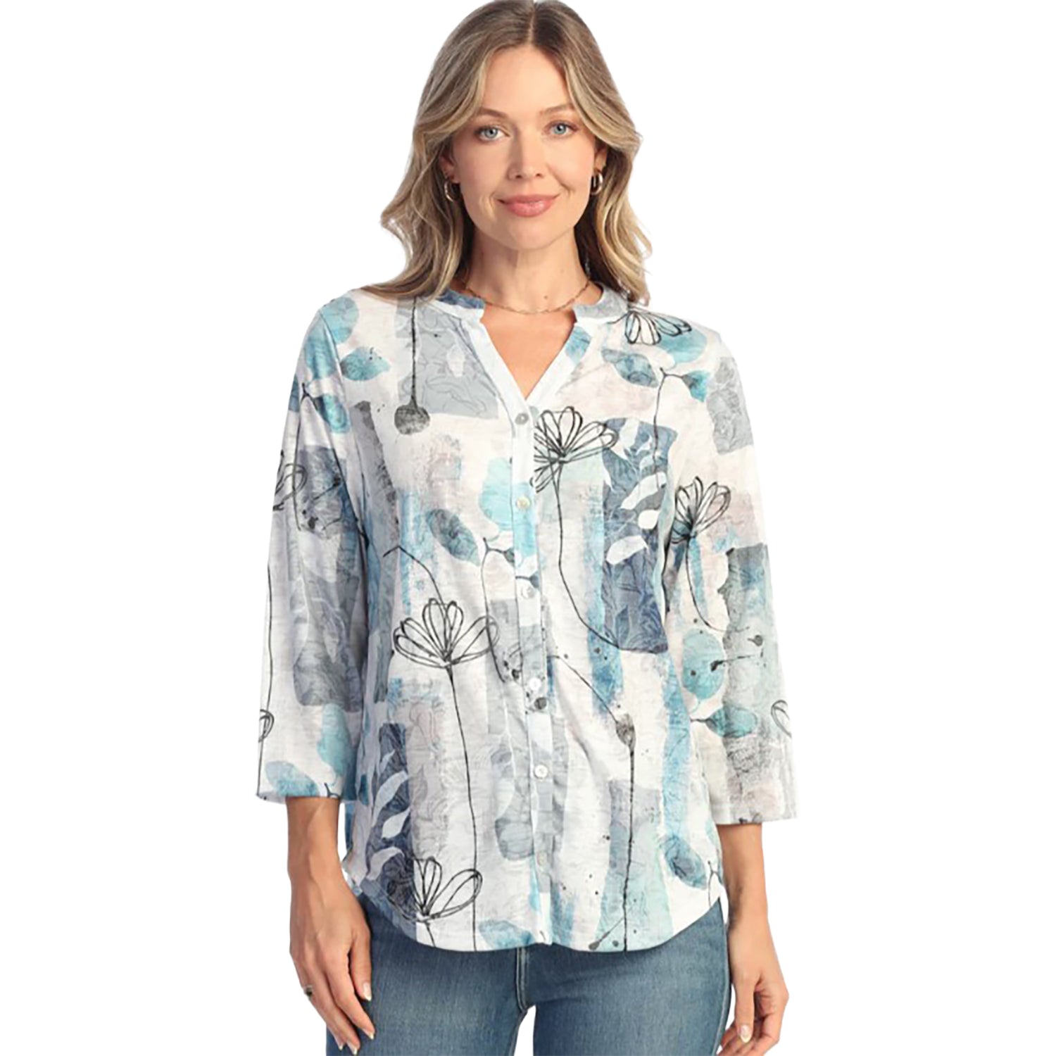 Womens Jess & jane Jess & Jane Mandarin Collar Button Down Shirt Women's Long Sleeve Top Dee Dee Dee Dee