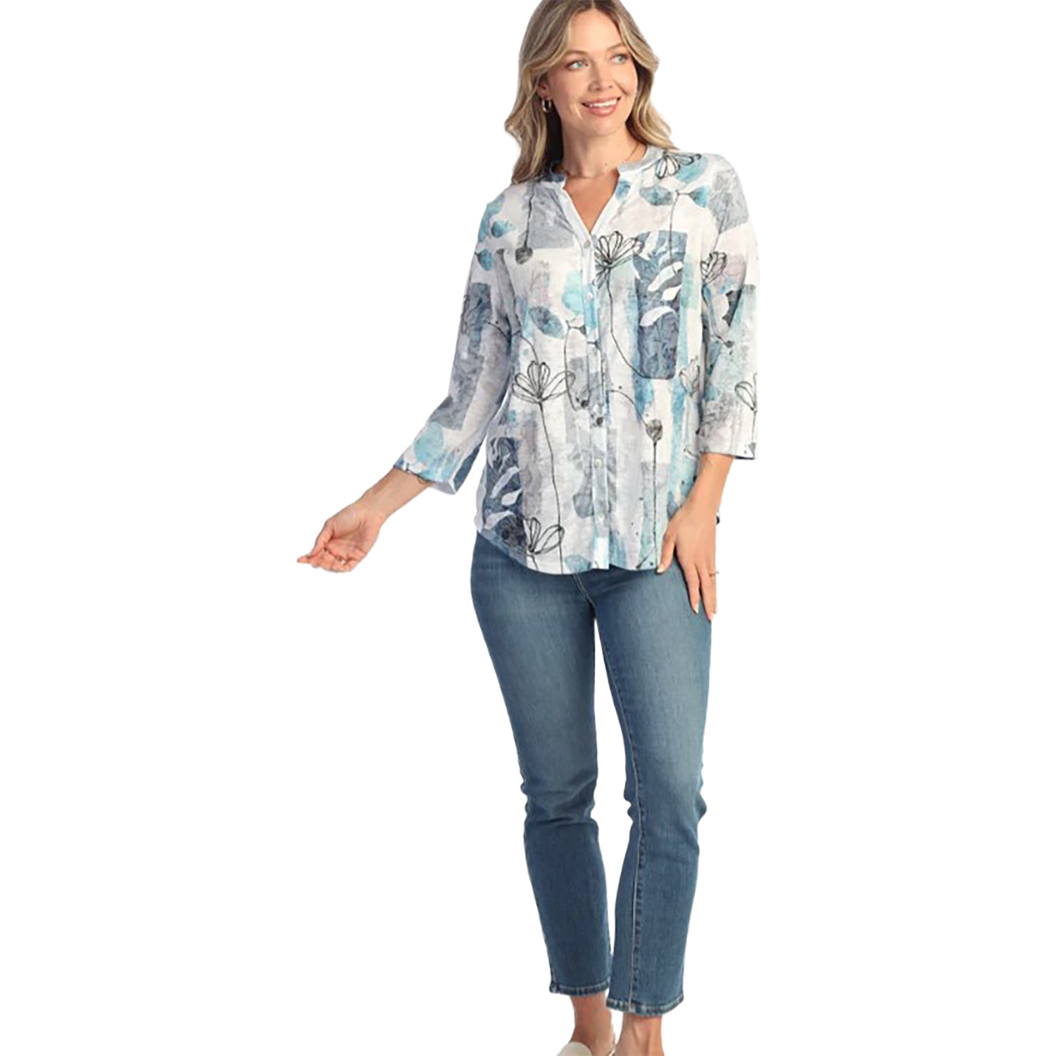 Womens Jess & jane Jess & Jane Mandarin Collar Button Down Shirt Women's Long Sleeve Top Dee Dee Dee Dee