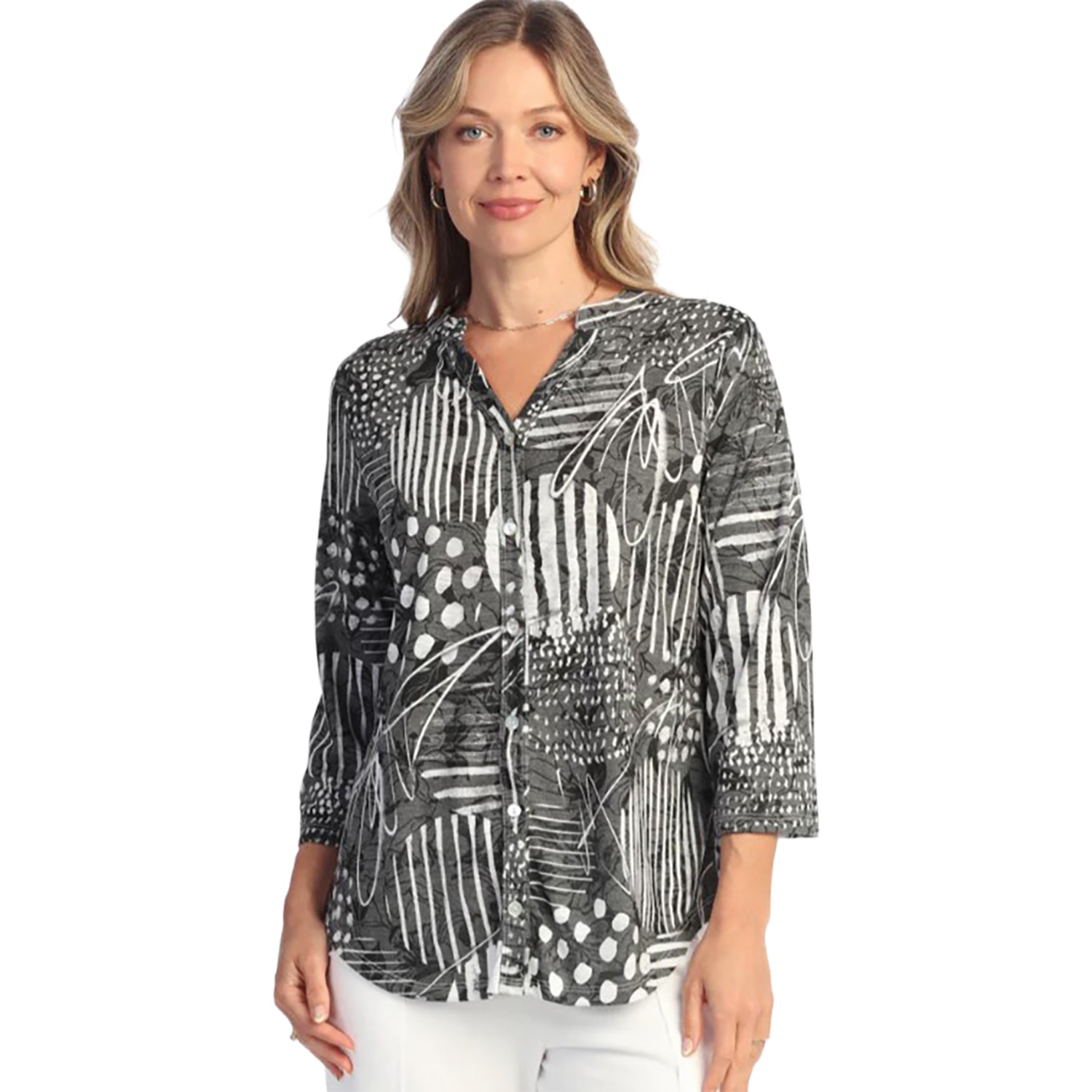 Womens Jess & jane Jess & Jane Mandarin Collar Button Down Shirt Women's Long Sleeve Top Zippy Zippy