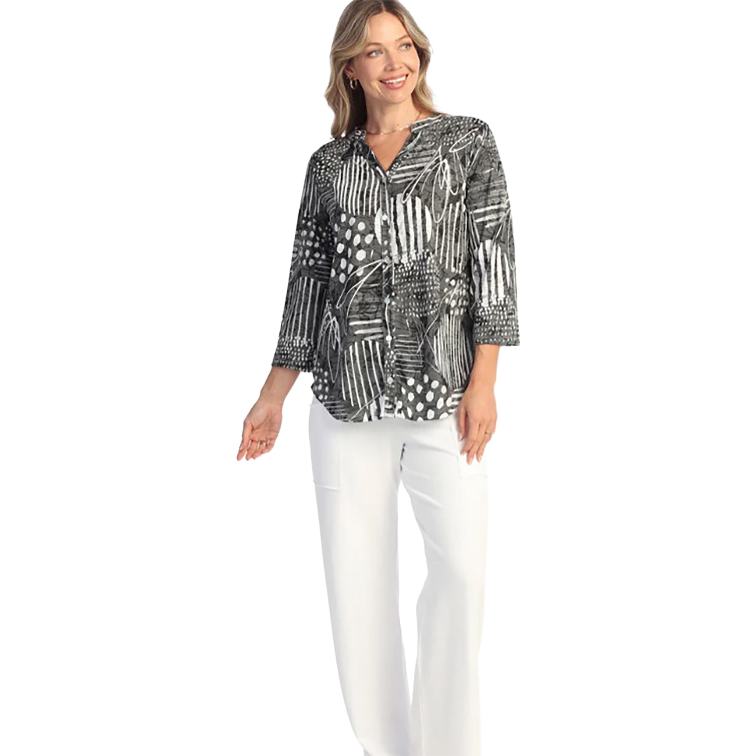 Womens Jess & jane Jess & Jane Mandarin Collar Button Down Shirt Women's Long Sleeve Top Zippy Zippy