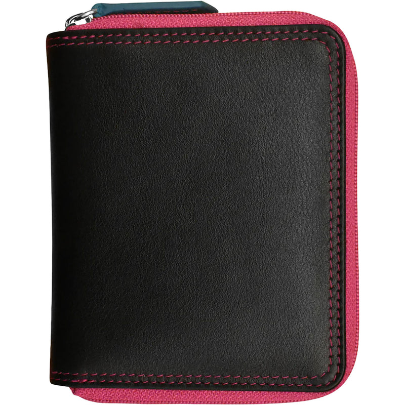 Women's ili New York Small Multi Color Zip Wallet Black Brights Leather