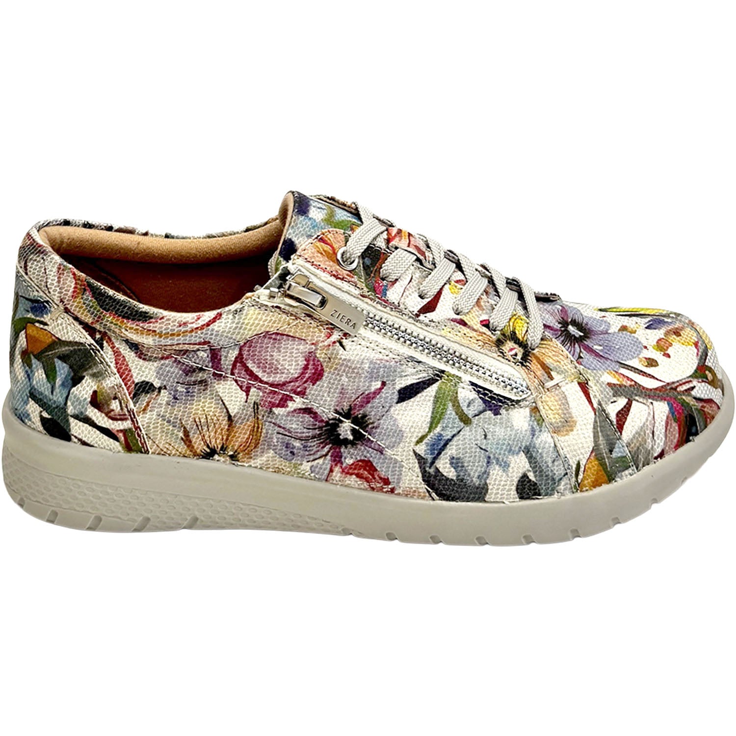 Womens Ziera Ziera Solar Women's Sporty Lace Up Shoes Blue and Silver Floral Multi Leather Blue and Silver Floral Multi Leather