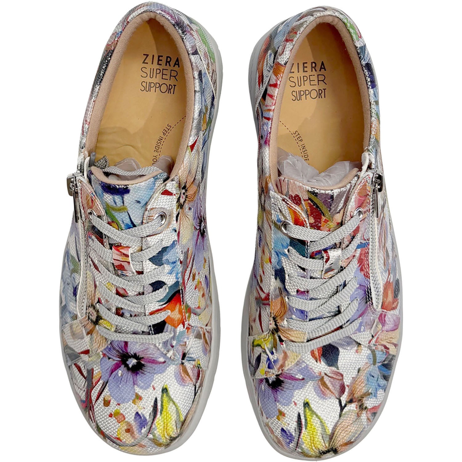 Womens Ziera Ziera Solar Women's Sporty Lace Up Shoes Blue and Silver Floral Multi Leather Blue and Silver Floral Multi Leather