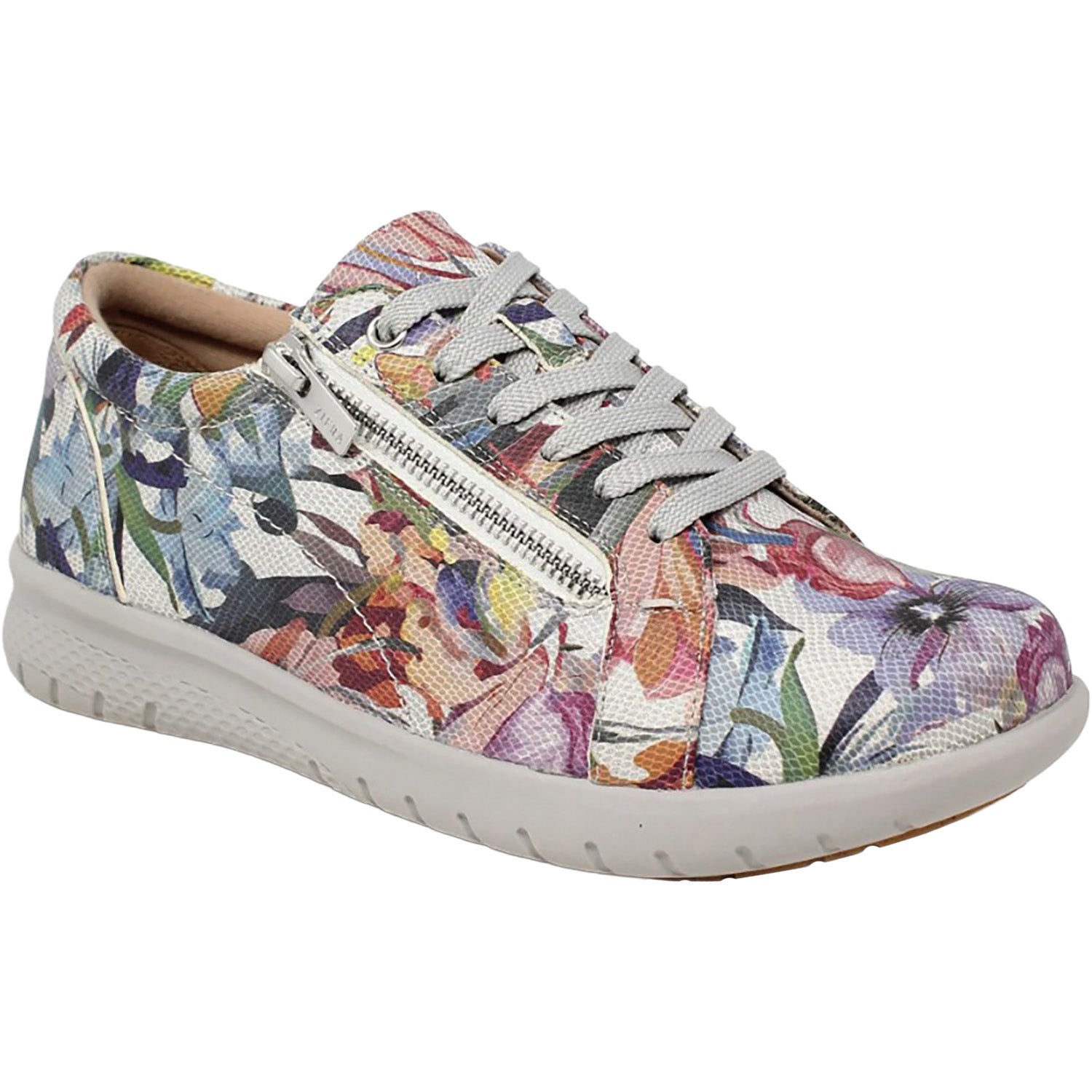 Womens Ziera Ziera Solar Women's Sporty Lace Up Shoes Blue and Silver Floral Multi Leather Blue and Silver Floral Multi Leather