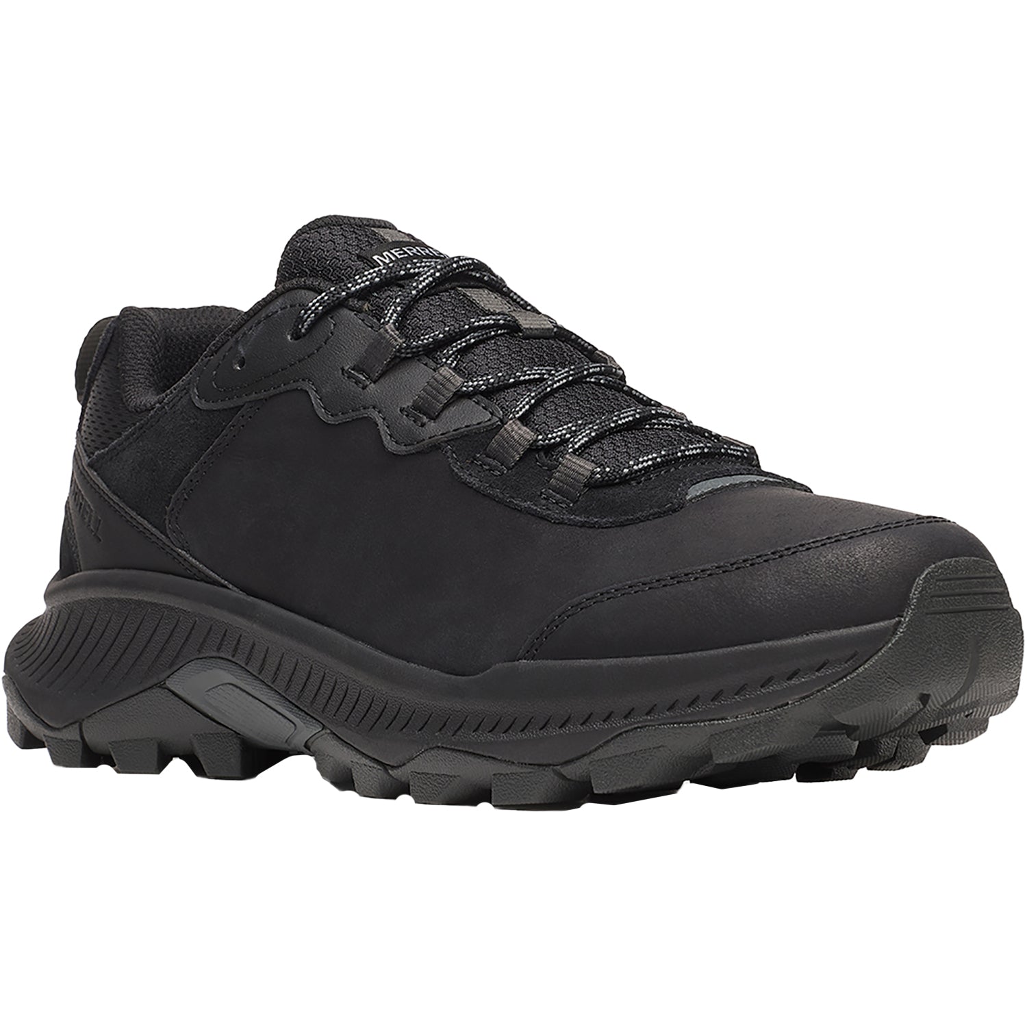 Mens Merrell Merrell Speed Strike 2 Slip-Resistant Men's Athletic Shoes Trail/Hiking Black Leather Black Leather