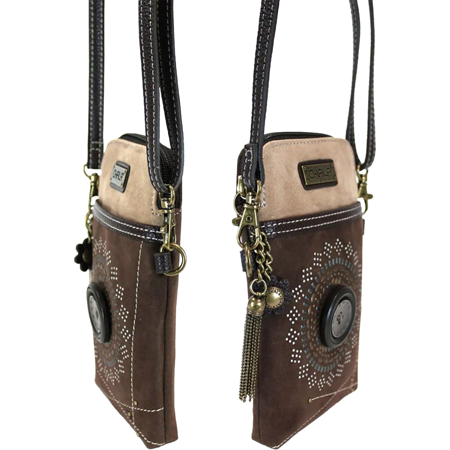 Womens Chala Chala Swirl Dazzle Cellphone Crossbody Handbag Dark Brown Dark Brown