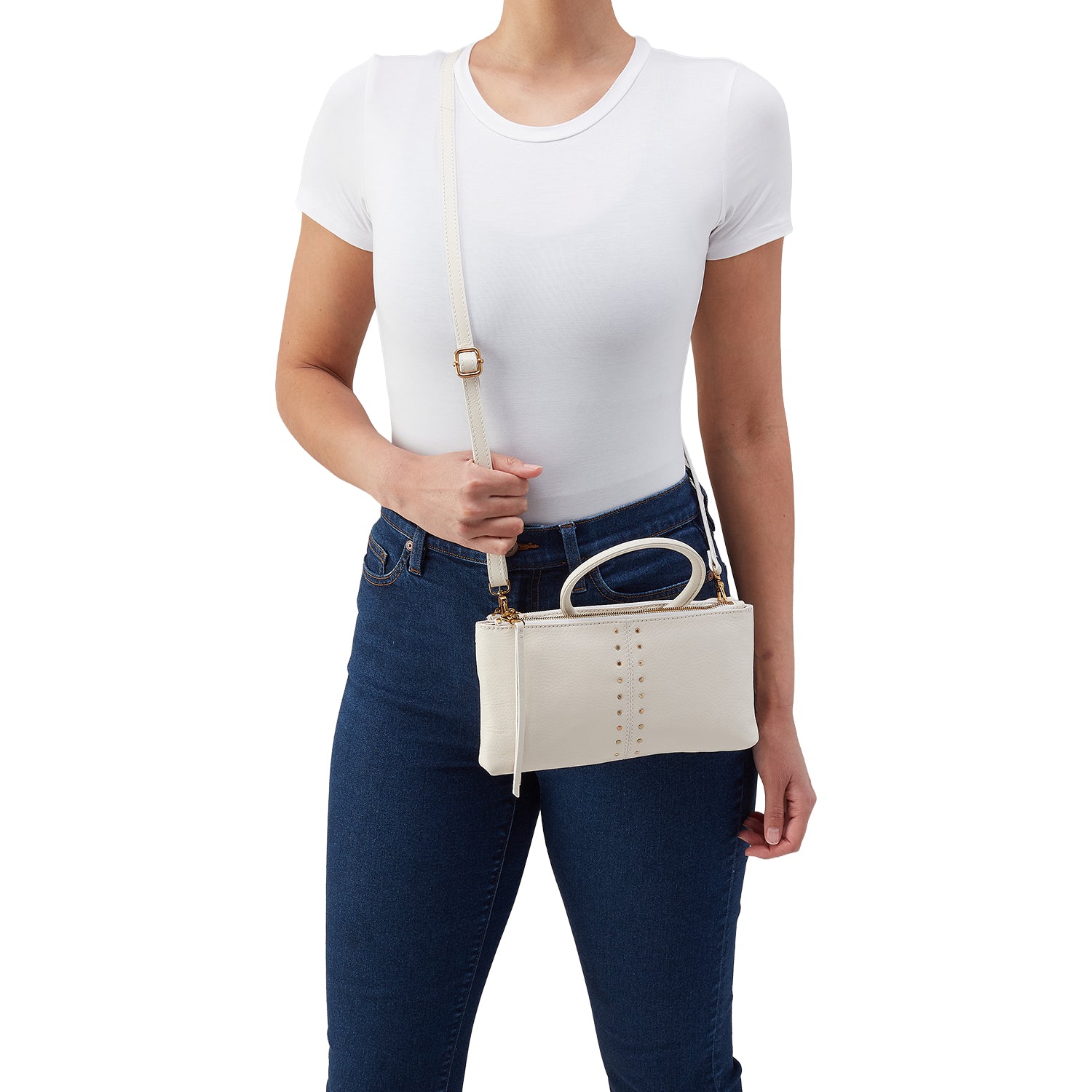 Womens Hobo Hobo Sable Crossbody Handbag Coastal Cloud Pebbled Leather with Studs Coastal Cloud Pebbled Leather with Studs