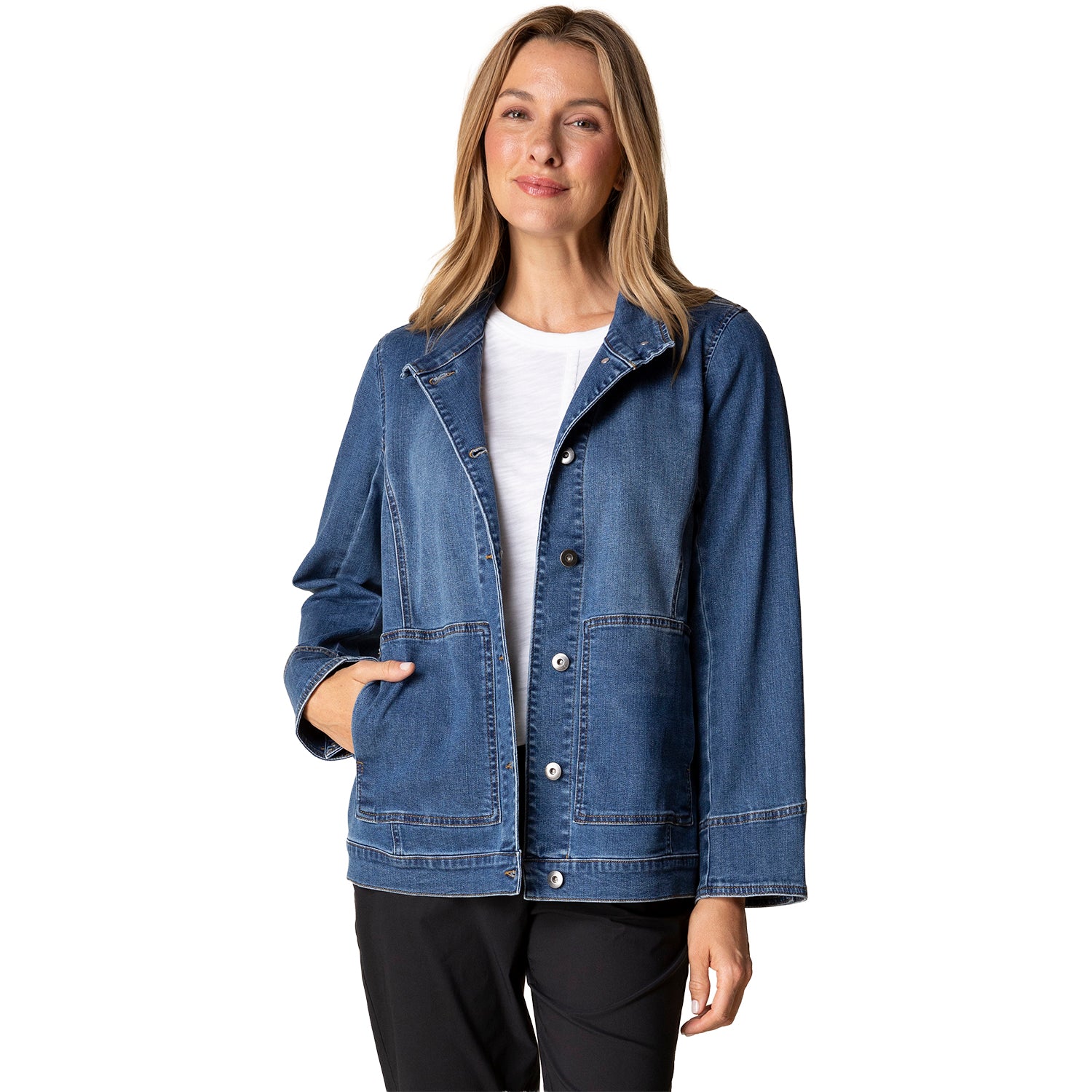 Womens Habitat Habitat Stretch Denim Adventure Jacket Women's Outerwear Medium Denim Medium Denim