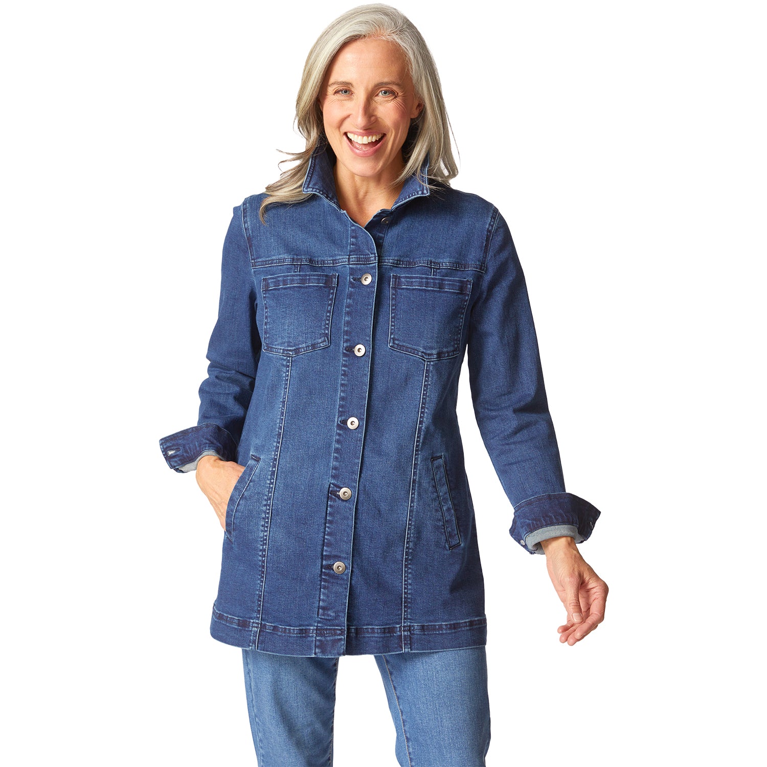 Womens Habitat Habitat Stretch Denim Boyfriend Jacket Women's Outerwear Dark Denim Dark Denim