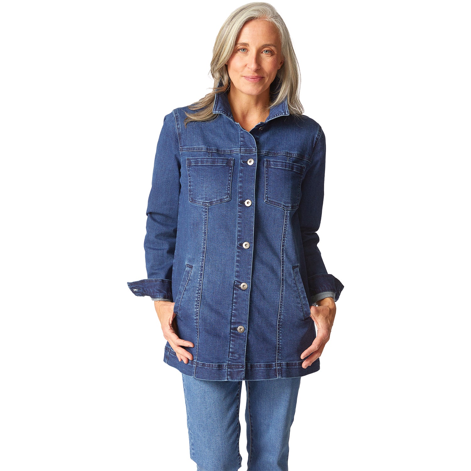 Womens Habitat Habitat Stretch Denim Boyfriend Jacket Women's Outerwear Dark Denim Dark Denim
