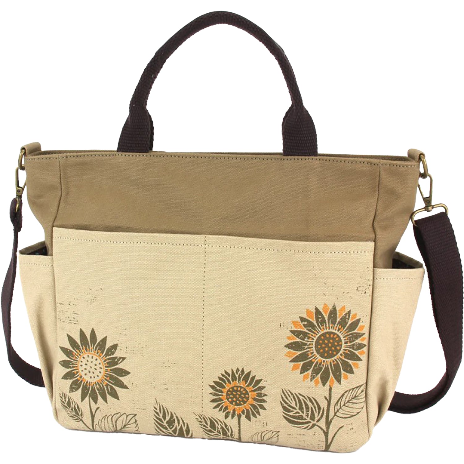 Chala Chala Sunflower Canvas Print Pocket Tote Handbag Sand Sand
