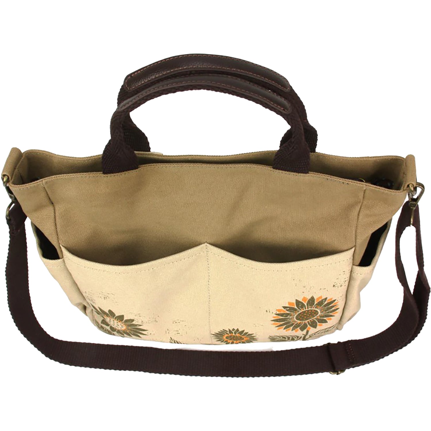 Chala Chala Sunflower Canvas Print Pocket Tote Handbag Sand Sand