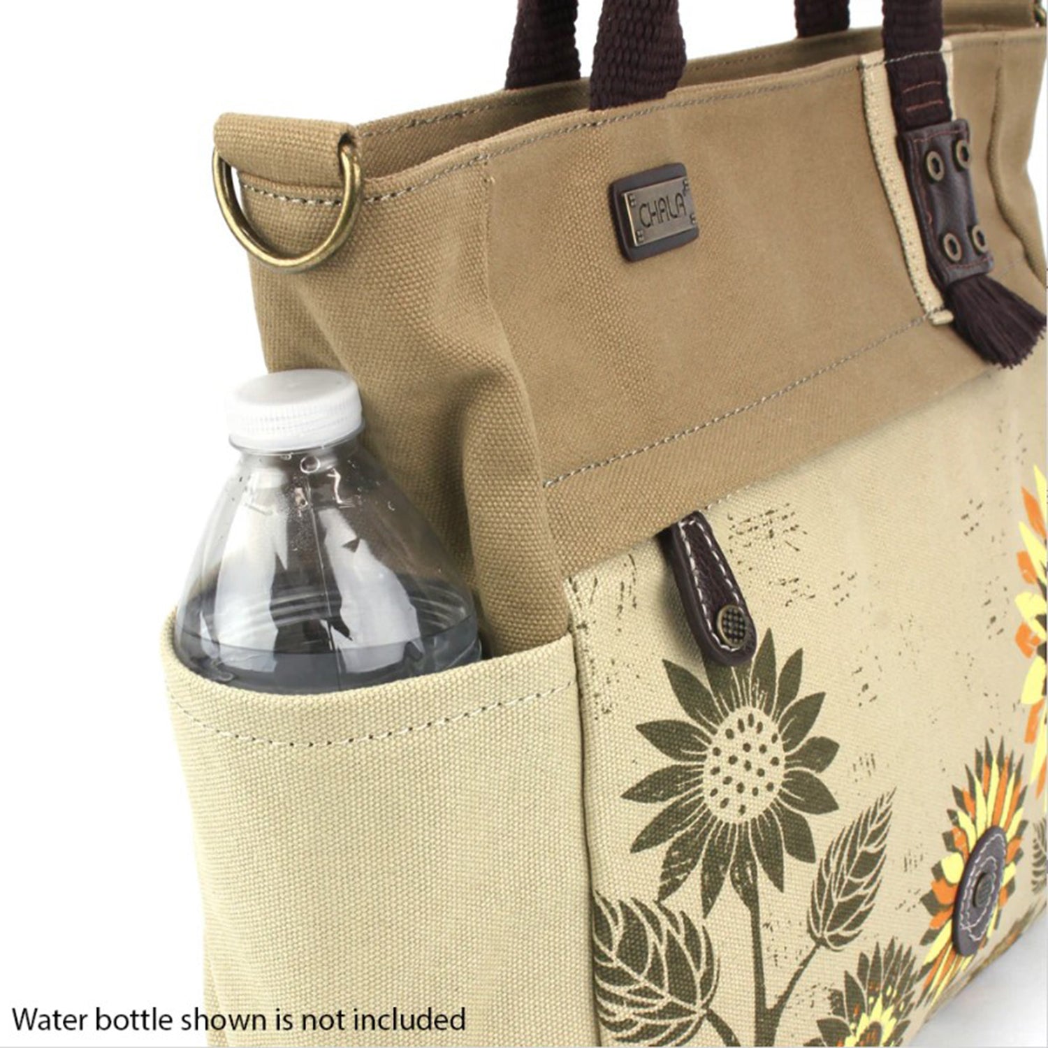 Chala Chala Sunflower Canvas Print Pocket Tote Handbag Sand Sand