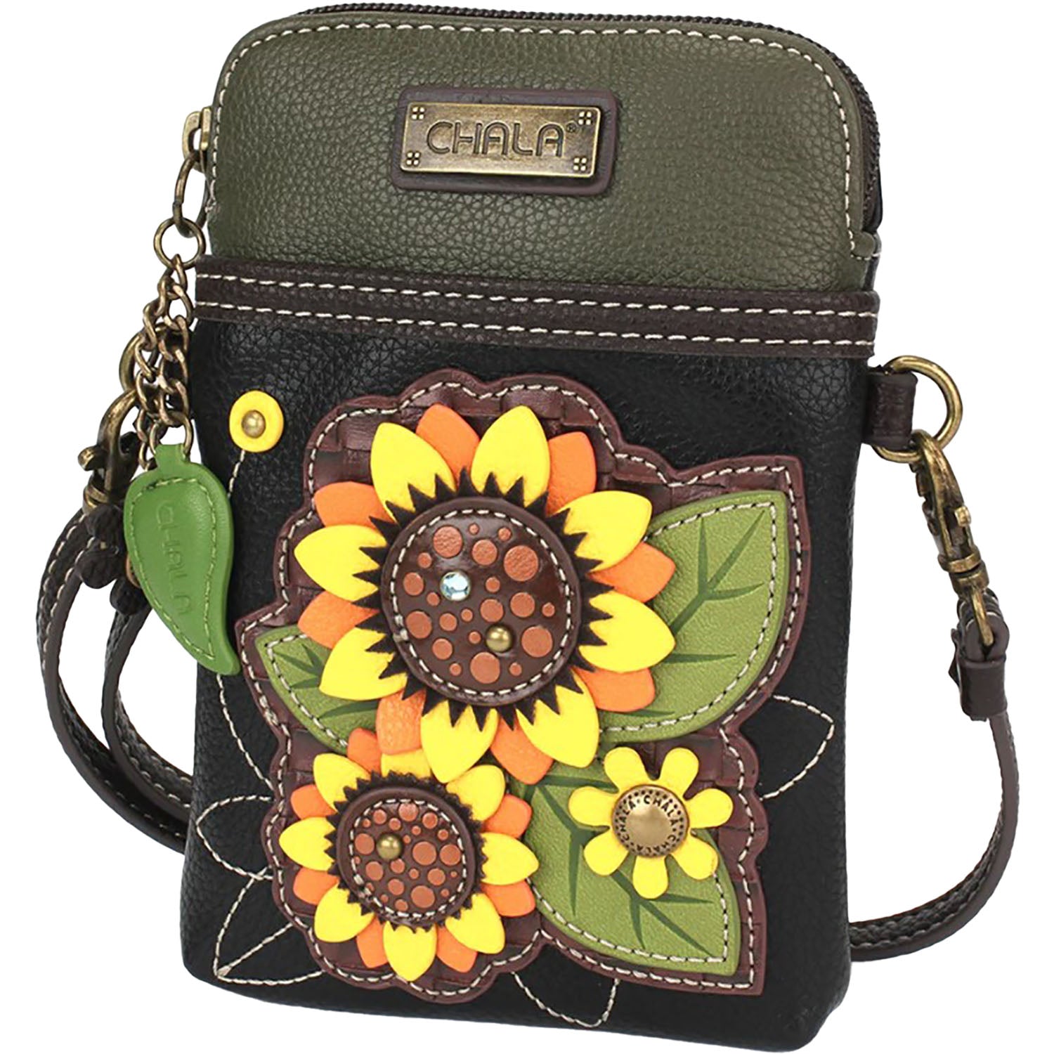 Chala Chala Sunflower Cell Phone Crossbody Handbag Black Black