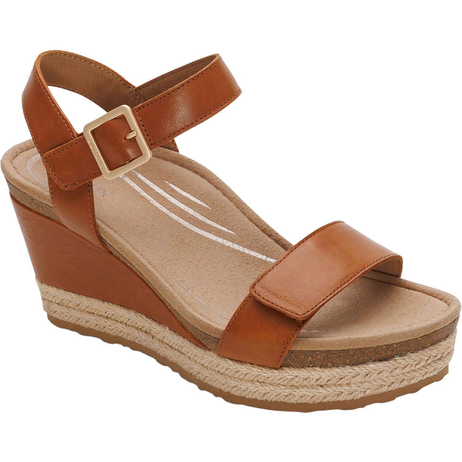 Womens Aetrex Aetrex Sydney Women's Wedge Sandals Cognac Leather Cognac Leather