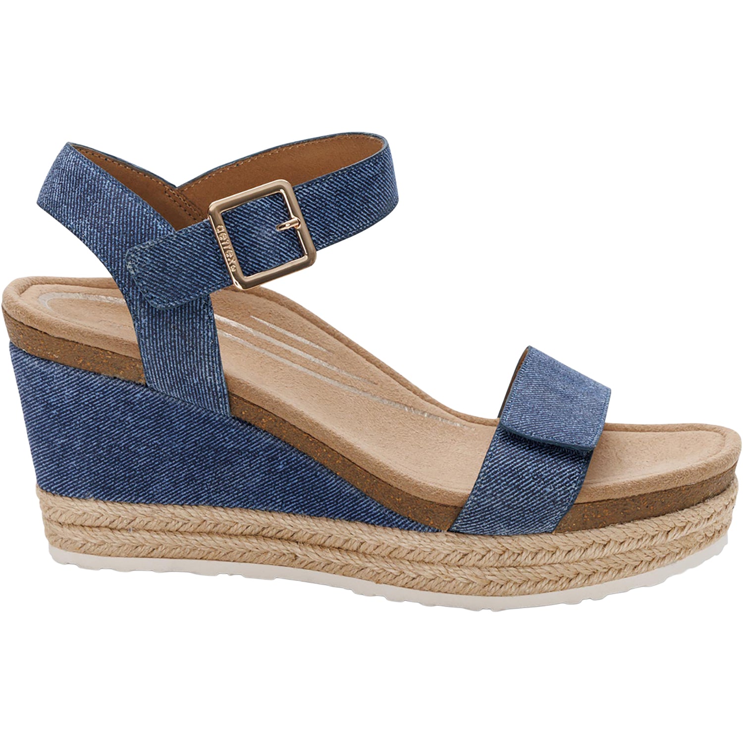 Aetrex Sydney Women's Wedge Sandals Denim – Footwear etc.