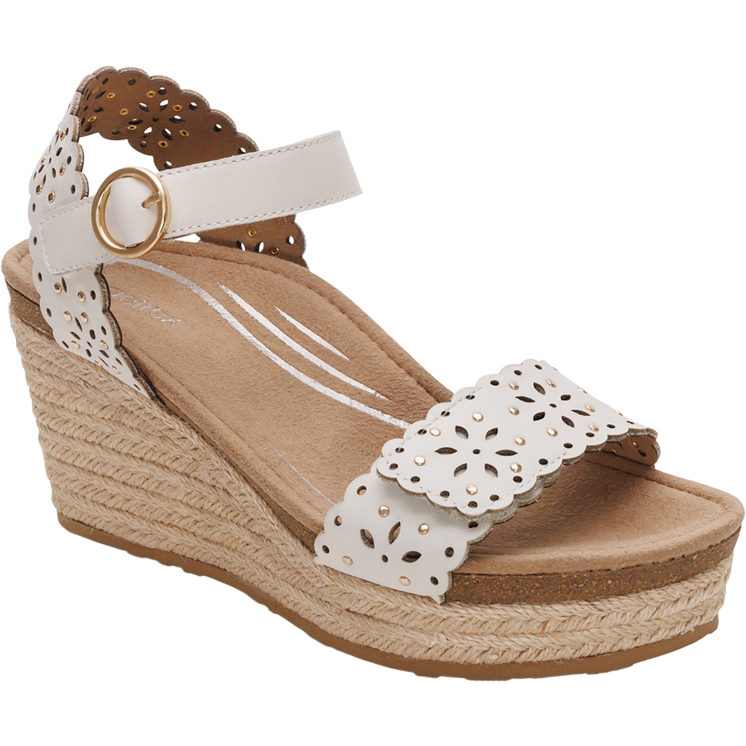 Womens Aetrex Aetrex Sydney Women's Wedge Sandals Ivory Cutout Ivory Cutout