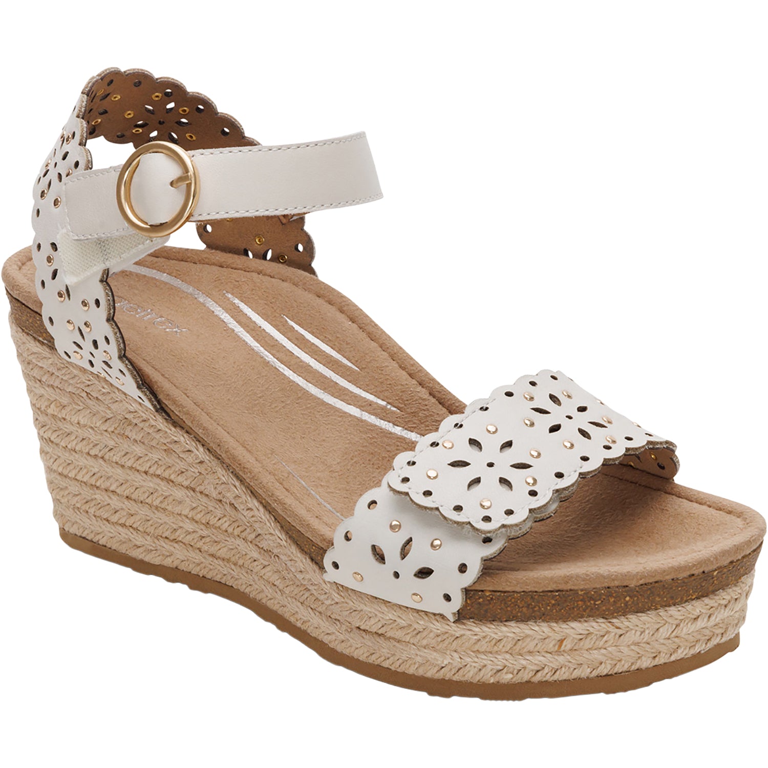 Womens Aetrex Aetrex Sydney Women's Wedge Sandals Ivory Cutout Ivory Cutout