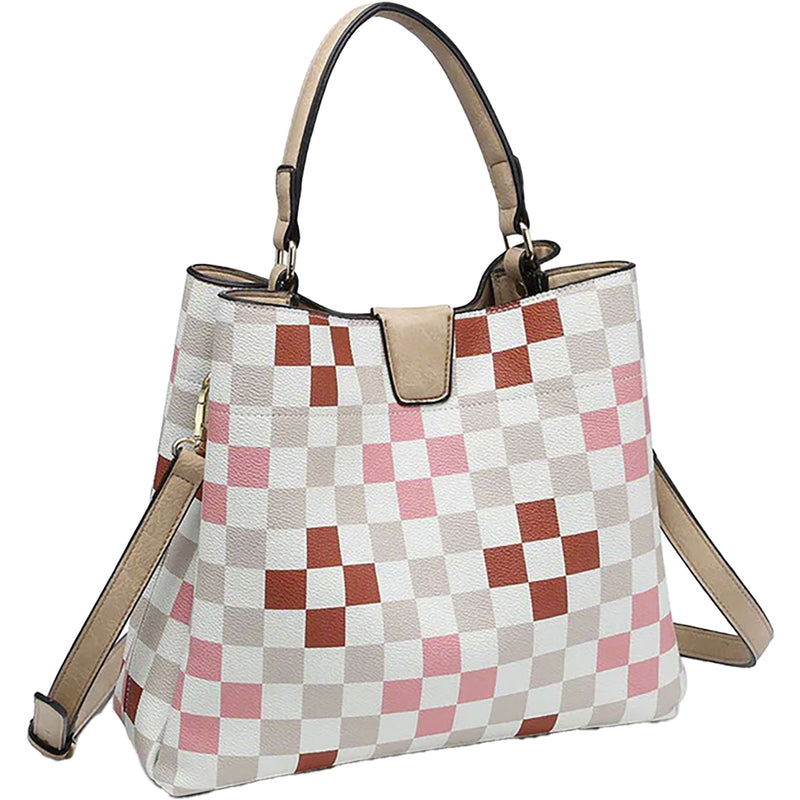 Women's Jen & Co Tati Checkered Satchel Nude/Red Synthetic