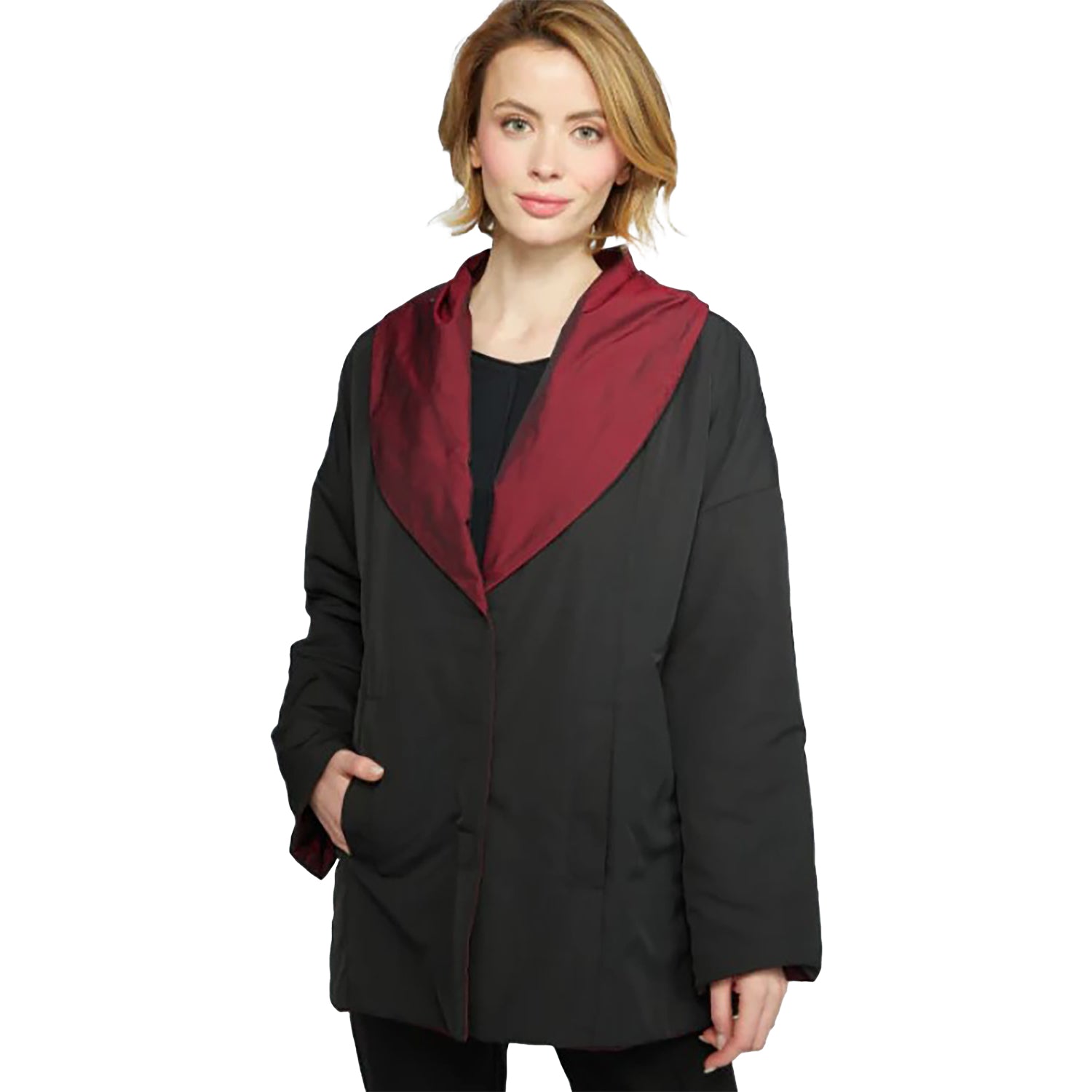 Womens Olivia by habitat Olivia by Habitat Two Tone Taffeta Metropolitan Jacket Women's Outerwear Chili/Black Chili/Black