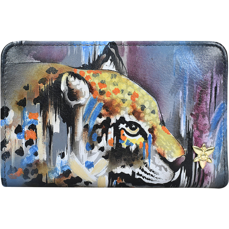 Women's Anuschka Two Fold RFID Wallet Abstract Leopard Leather
