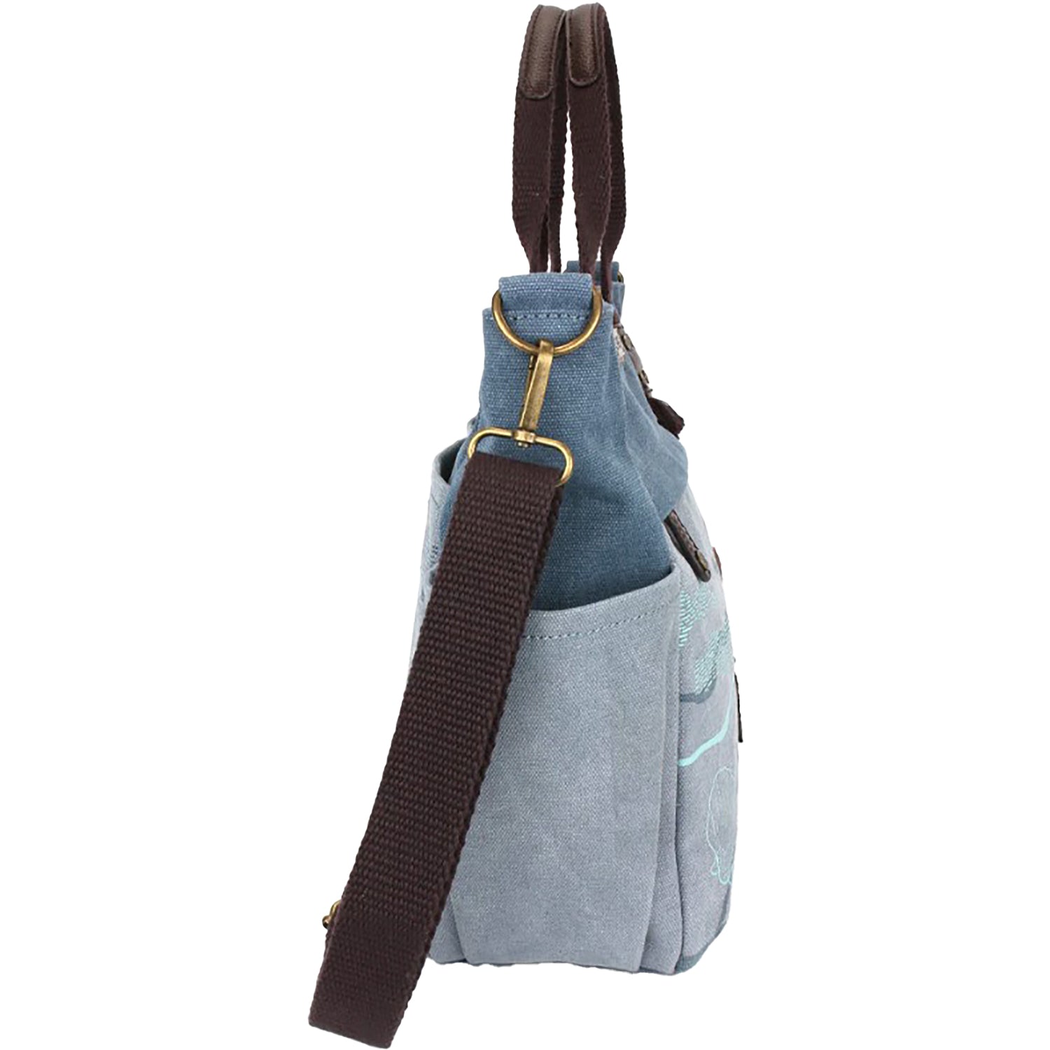 Chala Chala Turtle Canvas Print Pocket Tote Handbag Indigo Indigo