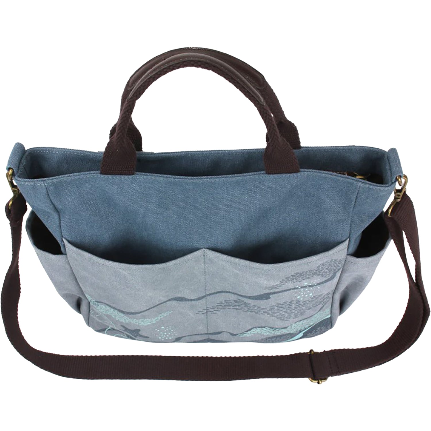 Chala Chala Turtle Canvas Print Pocket Tote Handbag Indigo Indigo