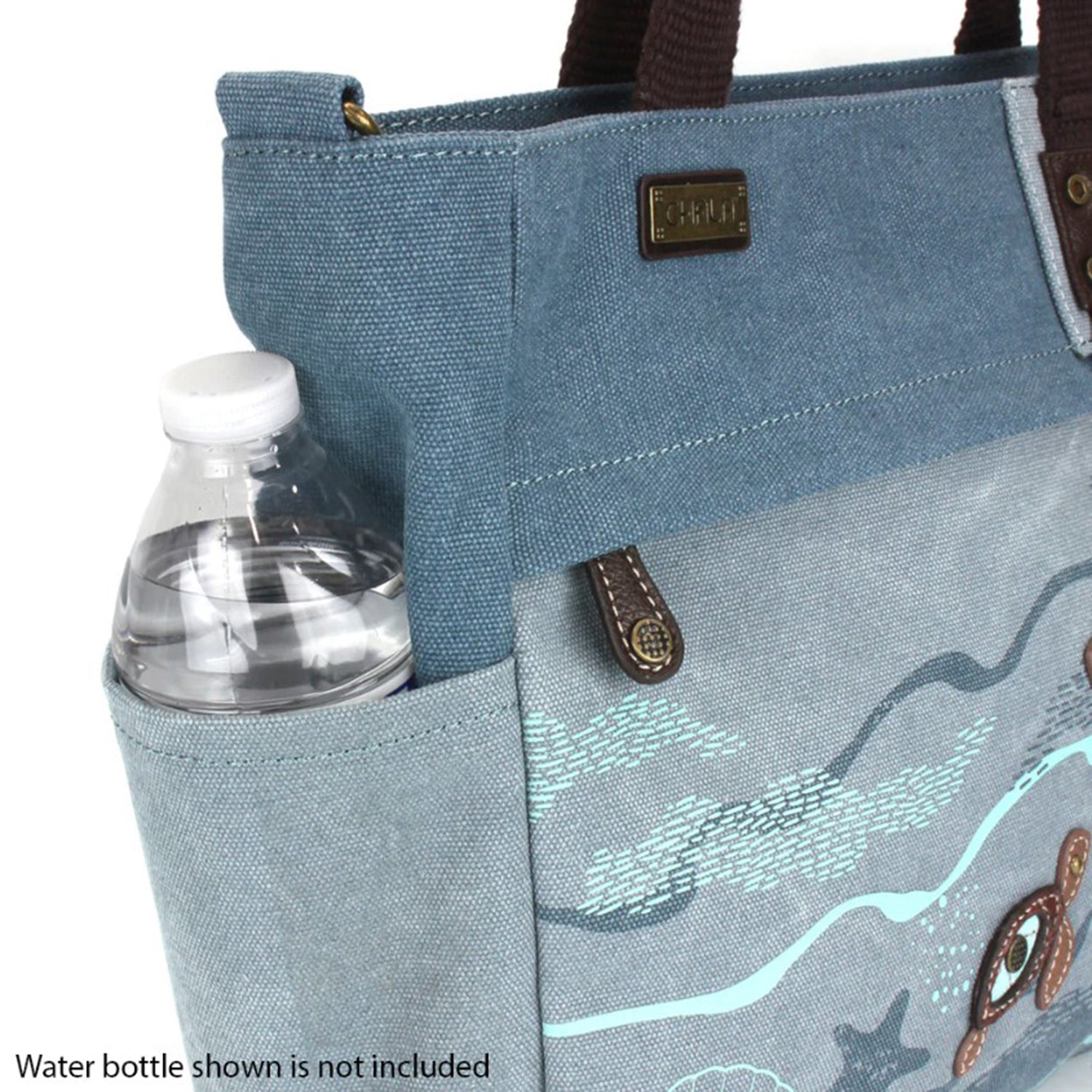 Chala Chala Turtle Canvas Print Pocket Tote Handbag Indigo Indigo