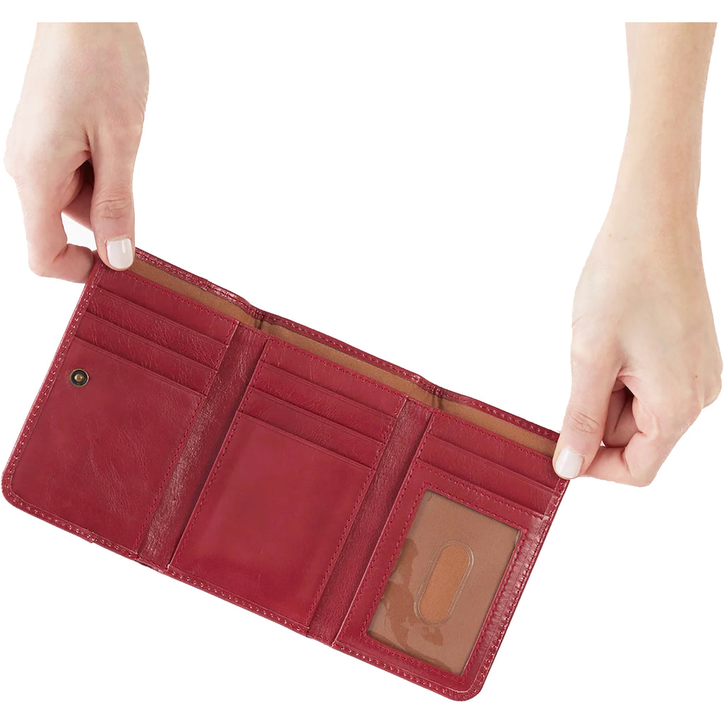 Womens Hobo international Women's Hobo Jill Trifold Wallet Cranberry Polished Leather Cranberry Polished Leather