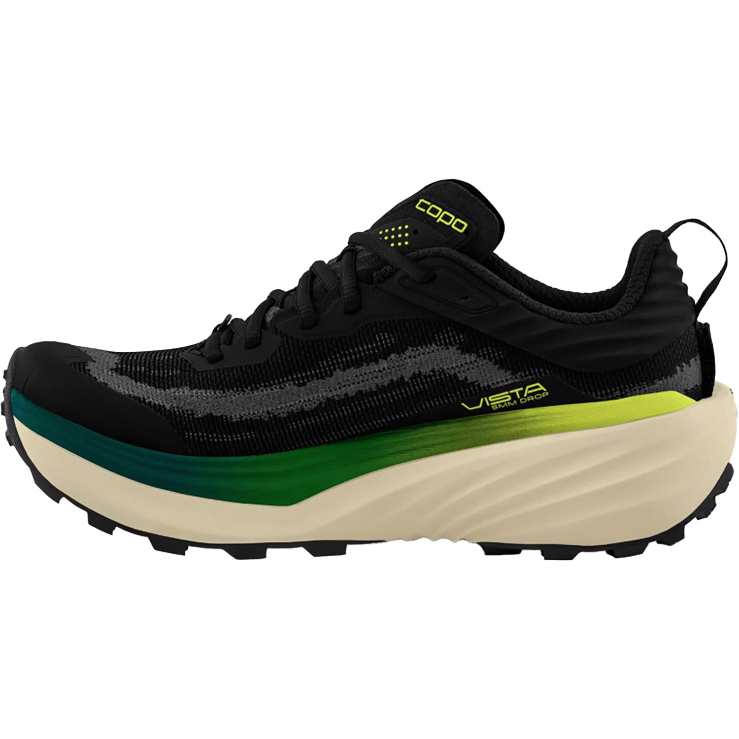 Mens Topo Topo Vista Men's Athletic Shoes Trail/Hiking Black/Lime Black/Lime