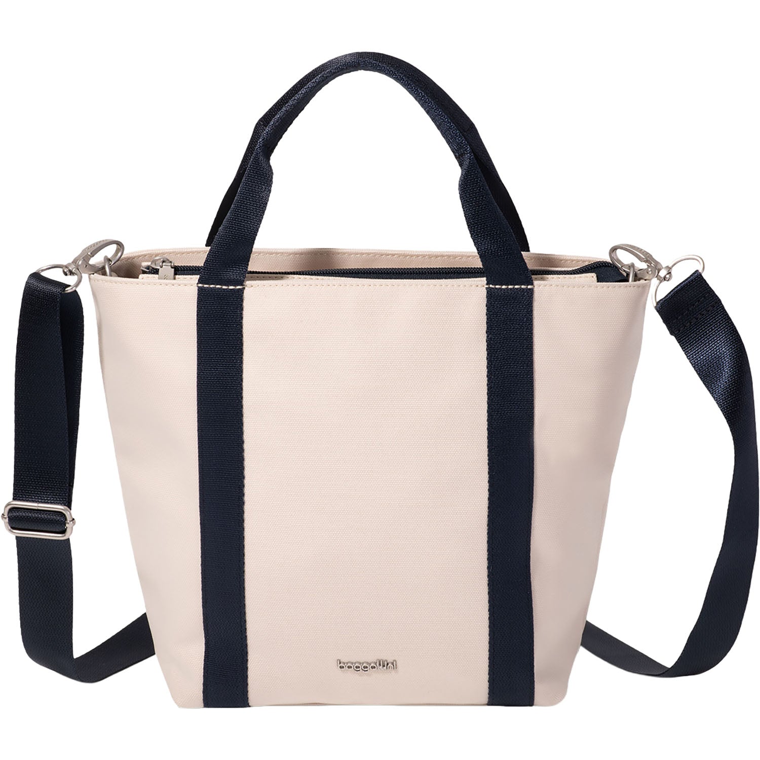 Womens Baggallini Baggallini Via Crossbody Tote Handbag Natural/French Navy Natural/French Navy