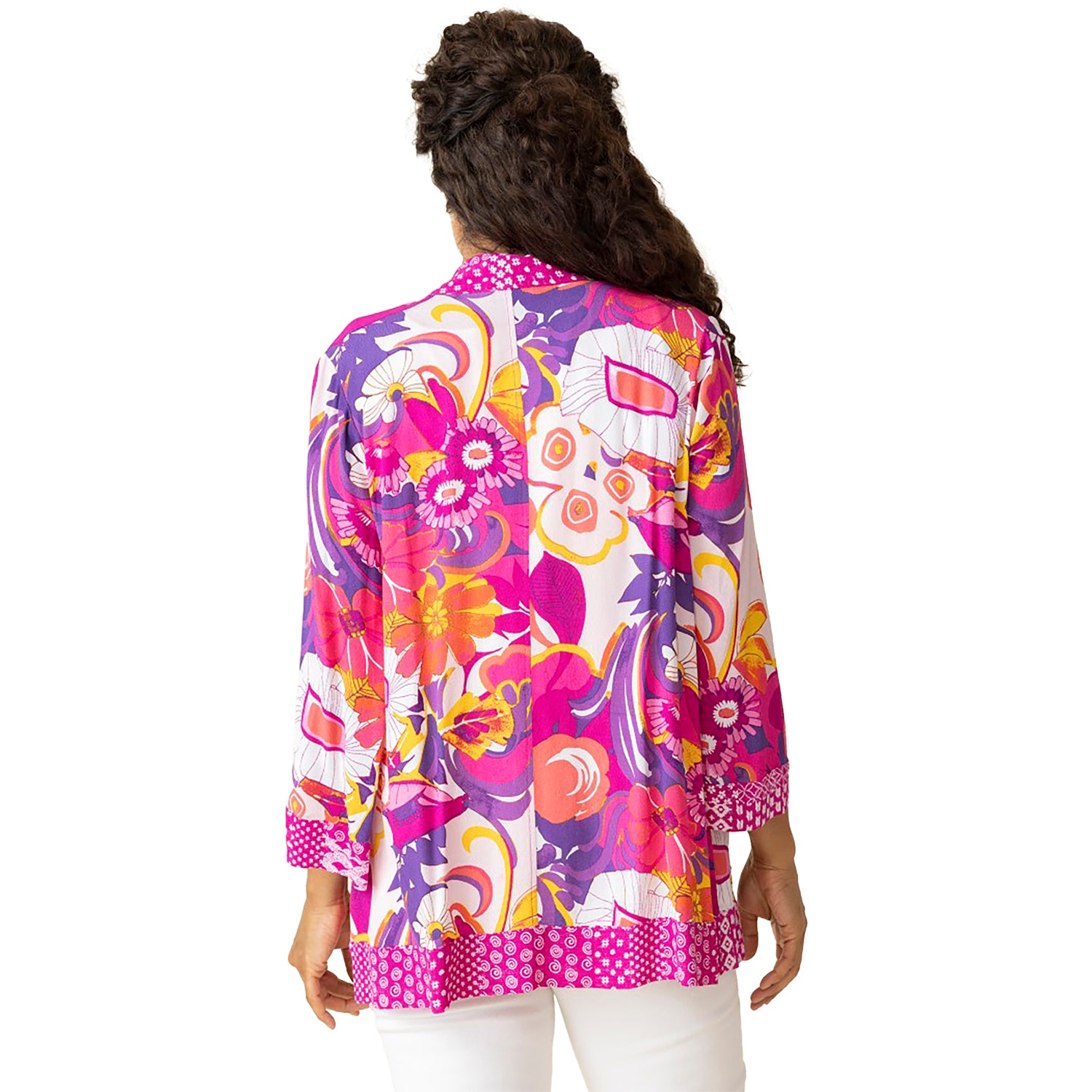 Womens Habitat Habitat Viscose Rayon Beach Mix Kimono Cover Up Women's Long Sleeve Top Fuchsia Fuchsia