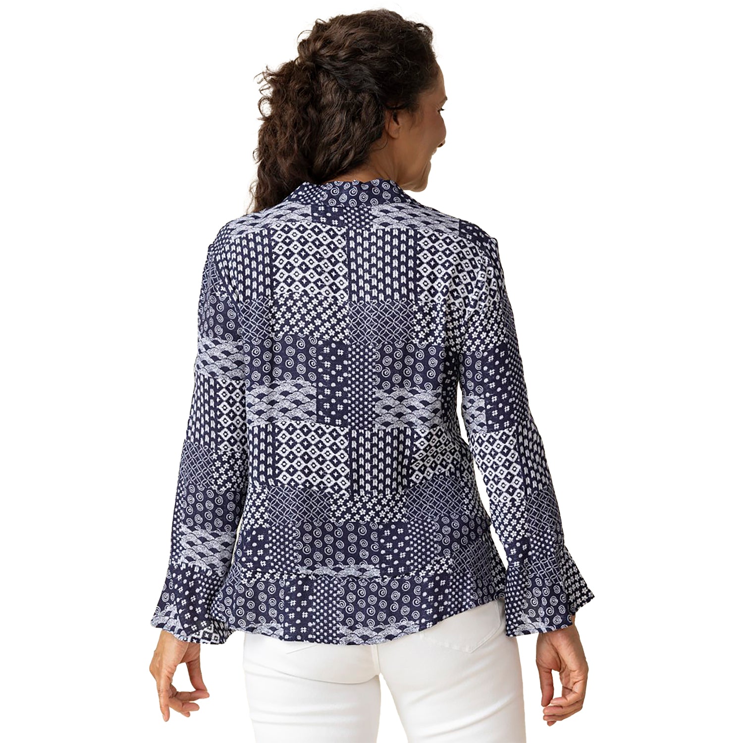Womens Habitat Habitat Viscose Rayon Medley Double Flounce Shirt Women's Long Sleeve Top Indigo Indigo