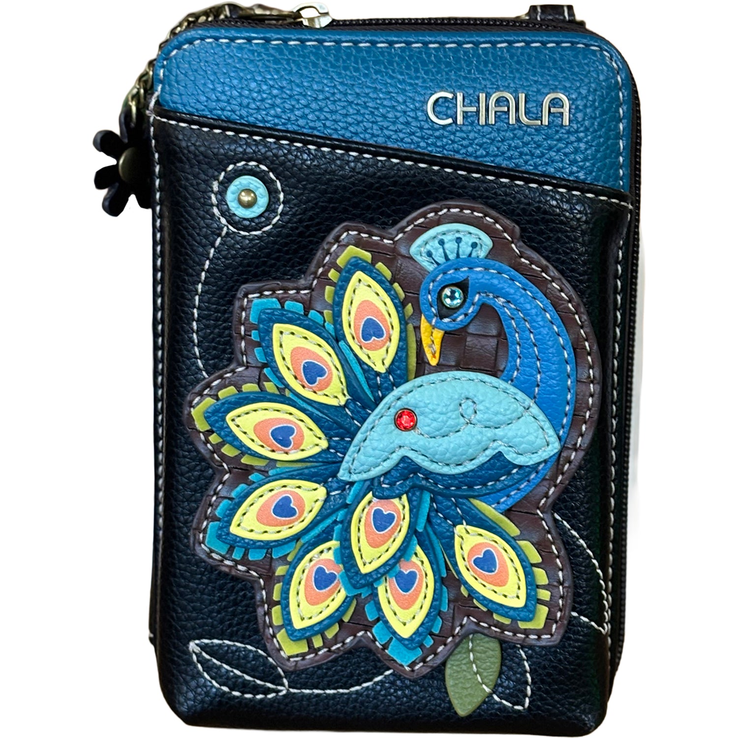 Womens Chala Chala Peacock Wallet Crossbody Handbag Black Black