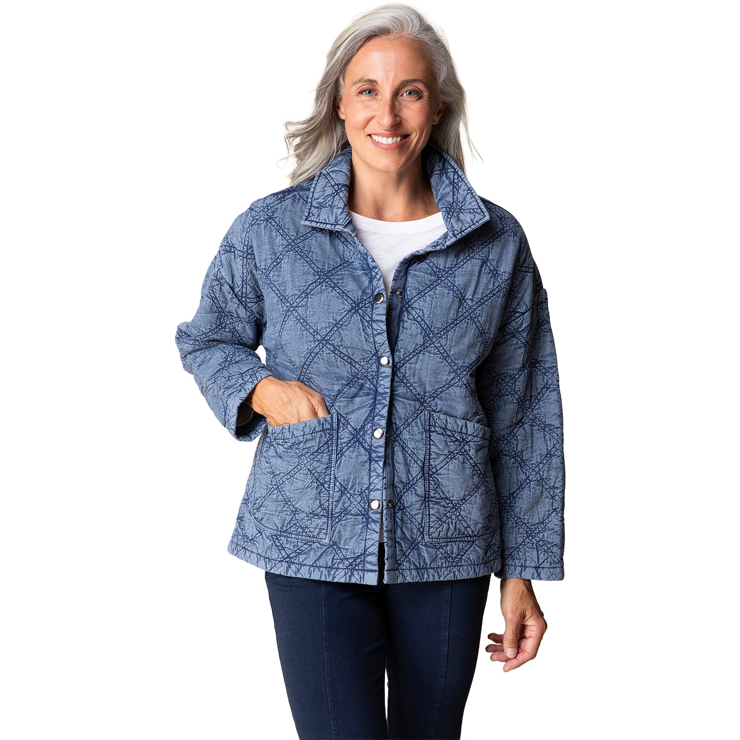 Womens Habitat Habitat Washed Quilted Cotton Jacket Windjammer Women's Outerwear Indigo Indigo