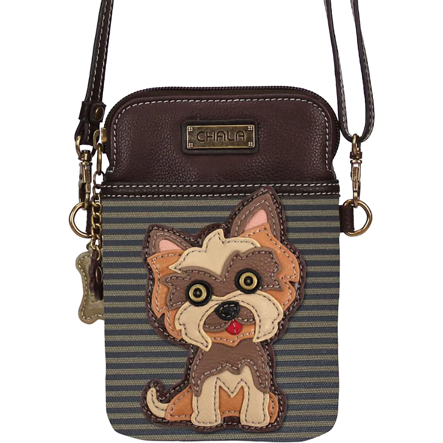 Womens Chala Chala Yorkie Cellphone Crossbody Handbag Brown Stripe Brown Stripe