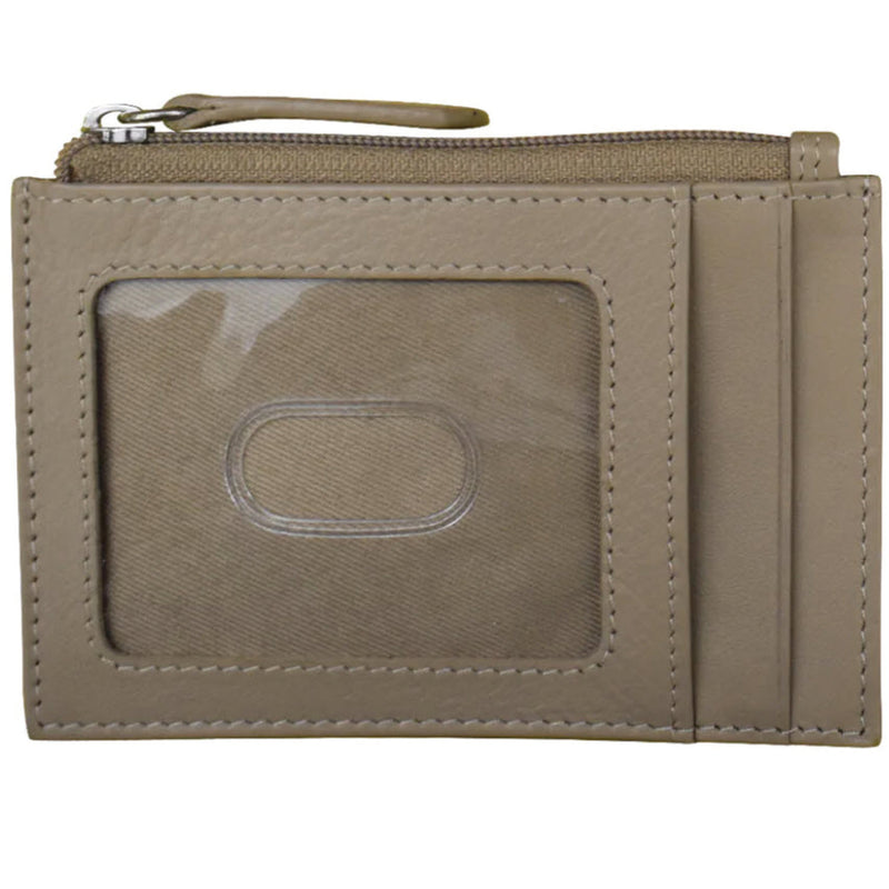 Women's ili New York Zip ID Card Case Taupe Leather