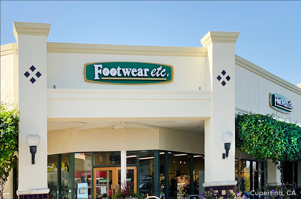 The exterior of a Footwear etc. store in Cupertino, CA