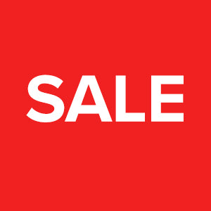 Red square with white sale written in middle
