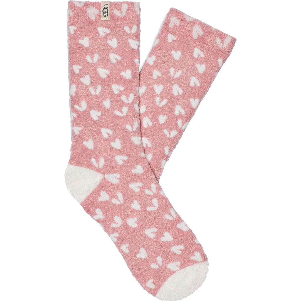 Womens Ugg Women's UGG Leslie Graphic Crew Sock Clay Pink Hearts Clay Pink Hearts