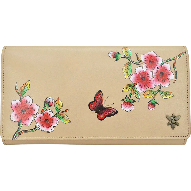 Women's Anuschka Three Fold Wallet Flower Garden Almond Leather