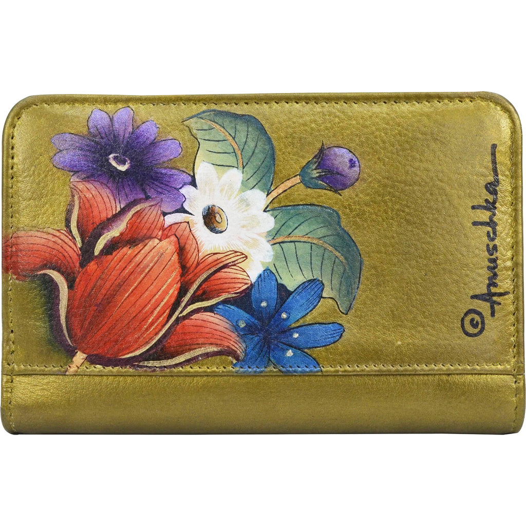 Womens Anuschka Women's Anuschka Two Fold Small Wallet Dreamy Floral Leather Dreamy Floral Leather