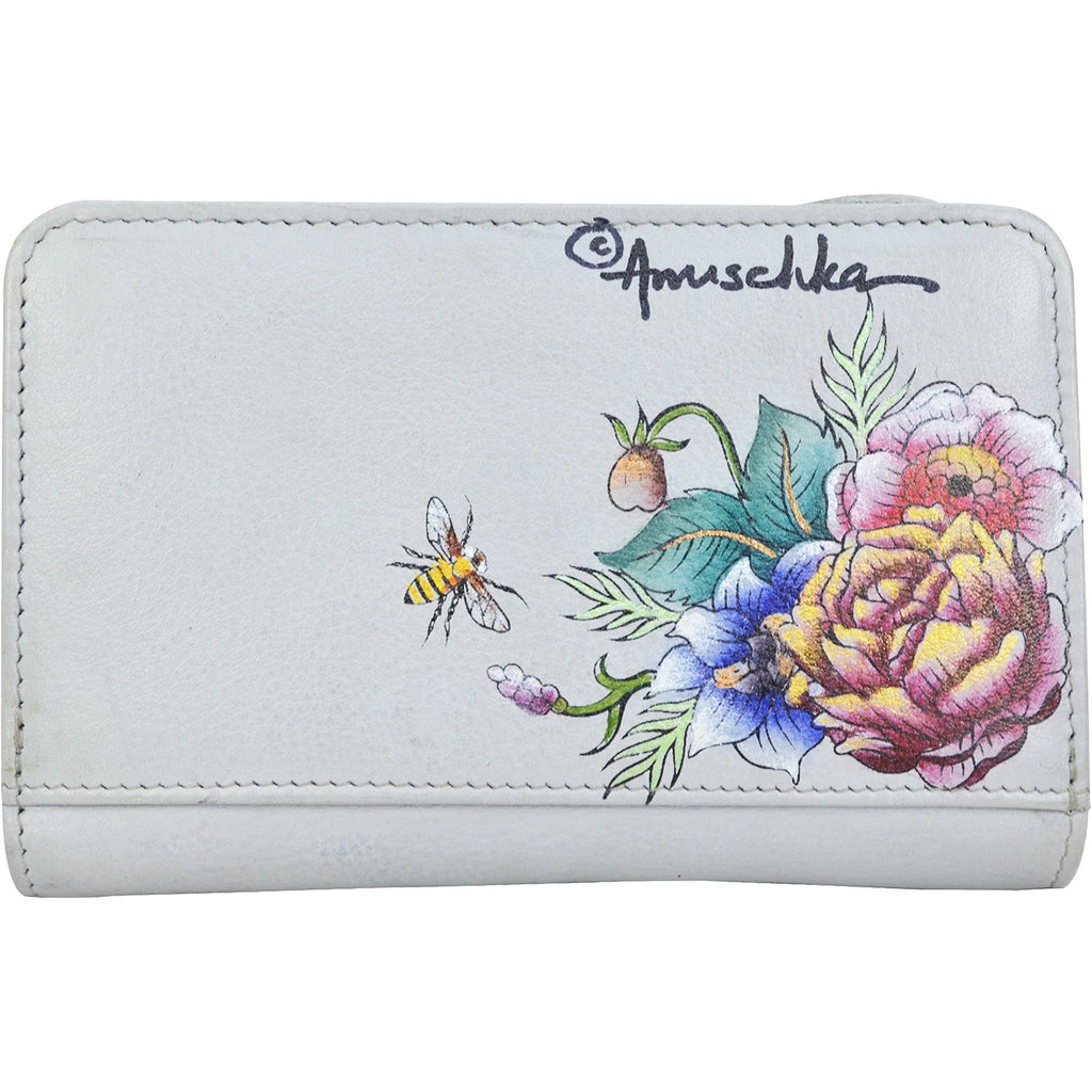 Womens Anuschka Women's Anuschka Two Fold Small Wallet Floral Charm Leather Floral Charm Leather
