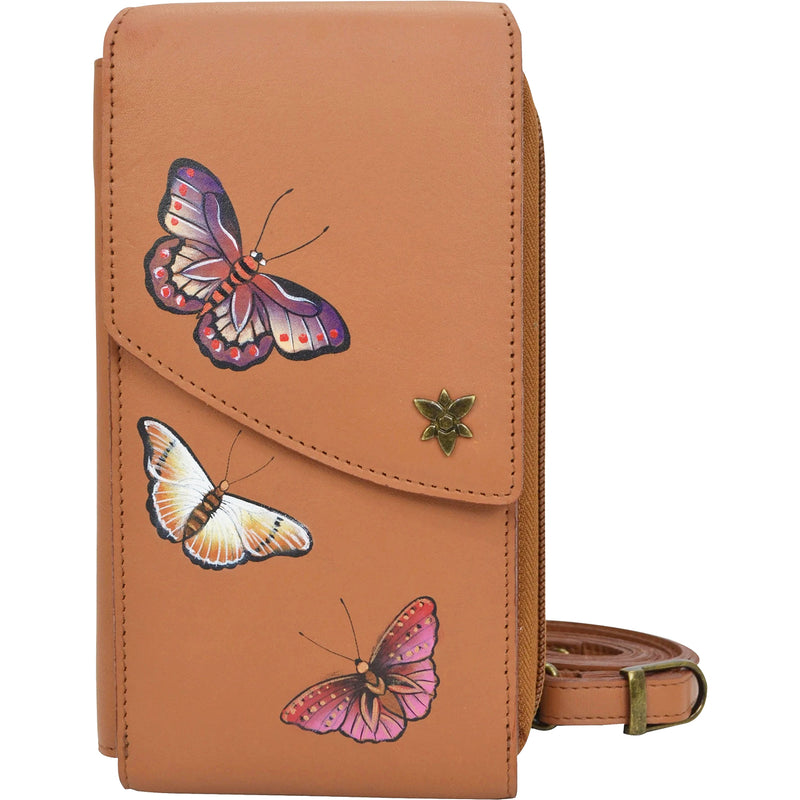 Women's Anuschka Crossbody Phone Case Butterflies Honey Leather