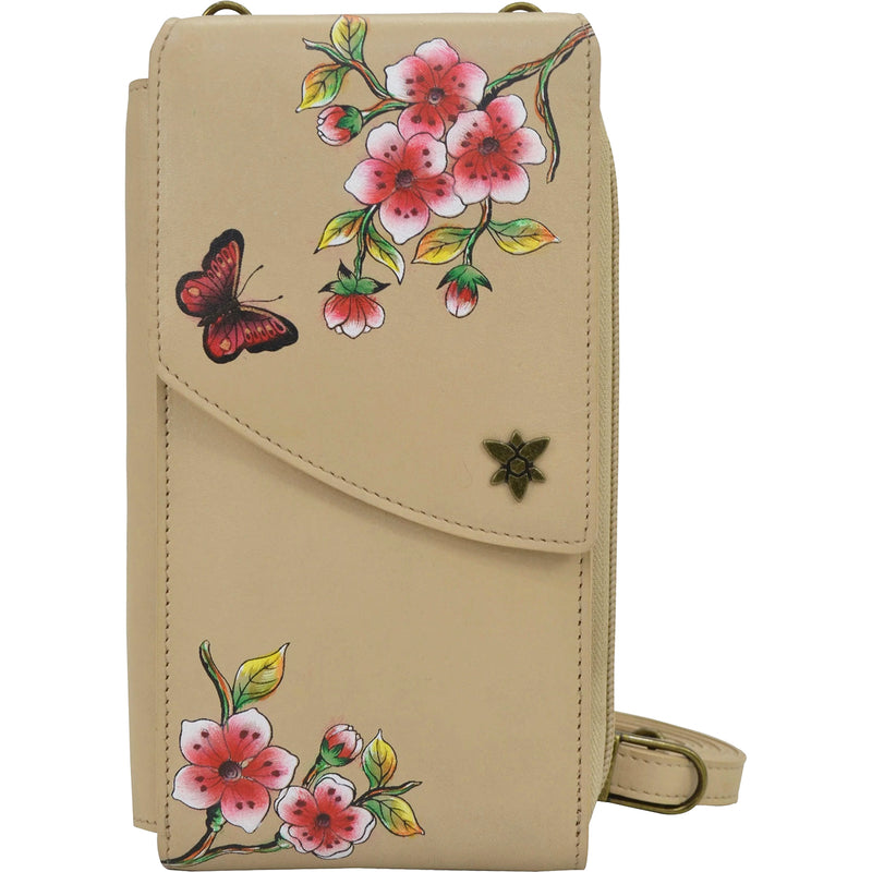 Women's Anuschka Crossbody Phone Case Flower Garden Almond Leather