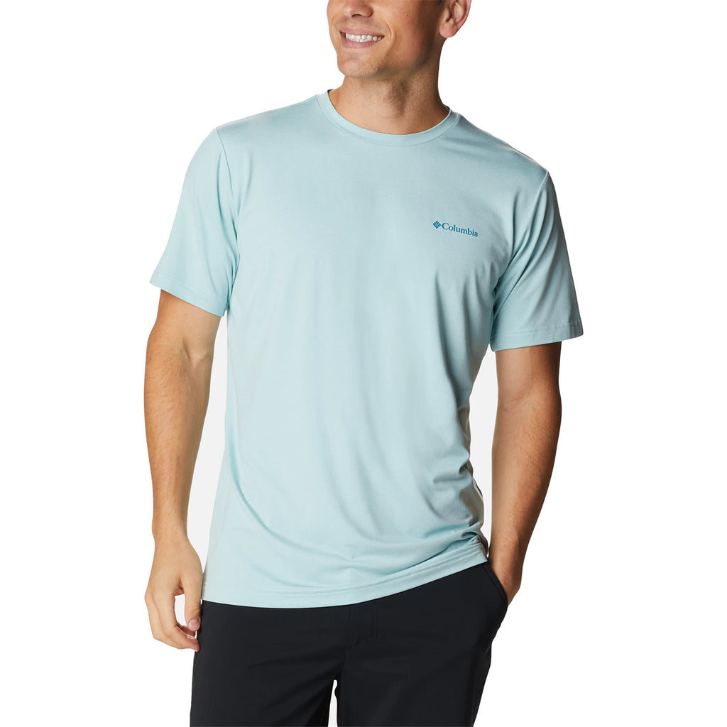 Mens Columbia Men's Columbia Tech Trail Graphic Tee Icy Morn Heather/Off Grid Icy Morn Heather/Off Grid