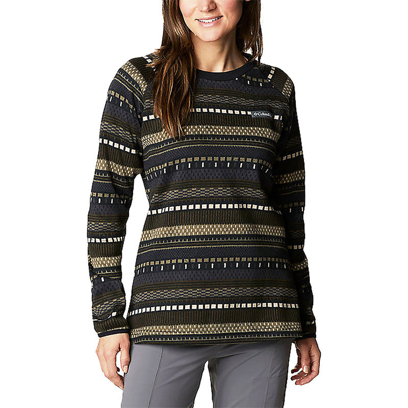 Women's Columbia Sweater Weather Fleece Crew Shirt Black Apre Stripe