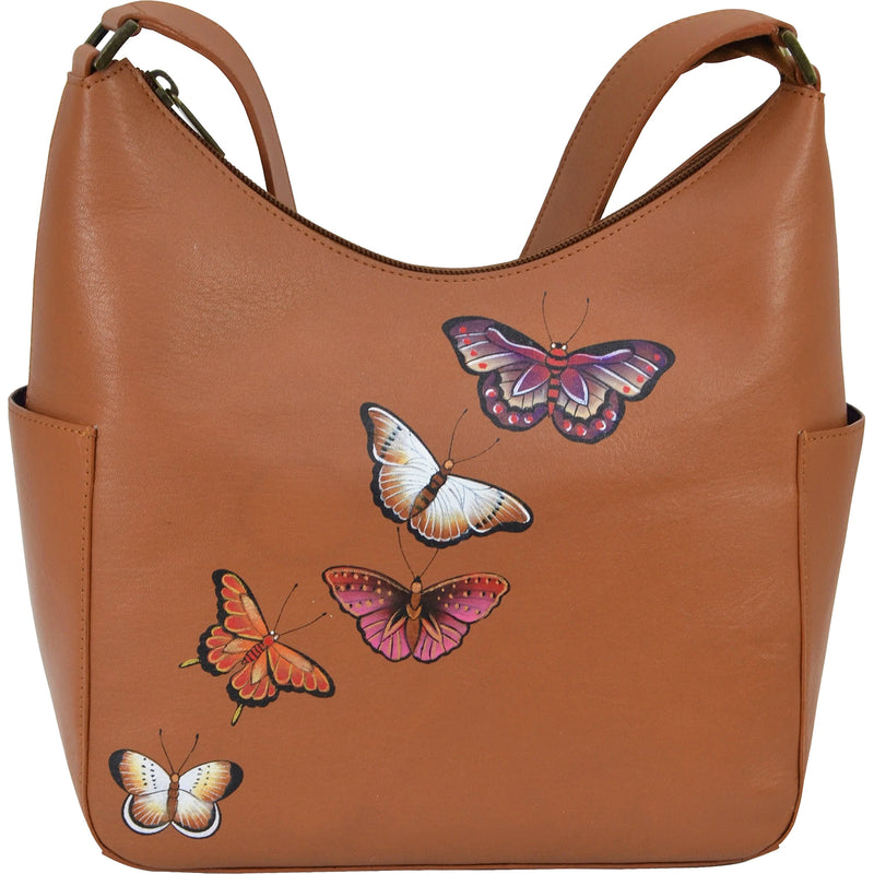 Women's Anuschka Classic Hobo With Side Pockets Butterflies Honey Leather