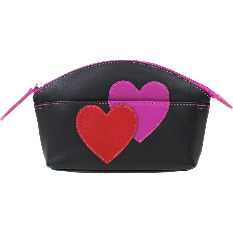 Women's ili New York Double Heart Cosmetic Case Black Leather